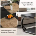 Tavolino da caffè quadrato basso a 2 ripiani Lantine 40 in stile rustico con ripiano portaoggetti in legno, struttura curva in metallo resistente per soggiorno