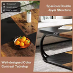 Tavolino da caffè quadrato basso a 2 ripiani Lantine 40 in stile rustico con ripiano portaoggetti in legno, struttura curva in metallo resistente per soggiorno