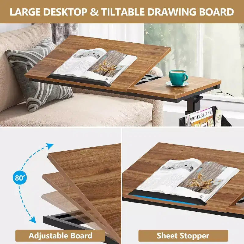Tribesigns C-Shaped Portable Desk, Mobile Height Adjustable Laptop Desk with Wheels