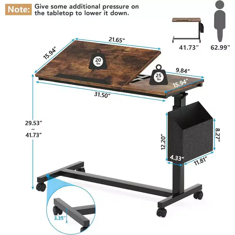 Tribesigns C-Shaped Portable Desk, Mobile Height Adjustable Laptop Desk with Wheels