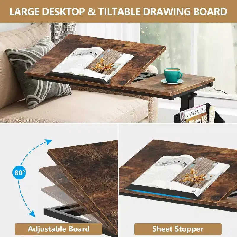 Tribesigns C-Shaped Portable Desk, Mobile Height Adjustable Laptop Desk with Wheels