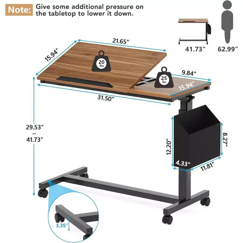 Tribesigns C-Shaped Portable Desk, Mobile Height Adjustable Laptop Desk with Wheels