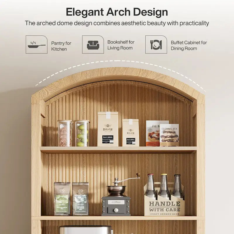71  Dispensa da Cucina Alta Ad Arco con Ante - Legno Naturale