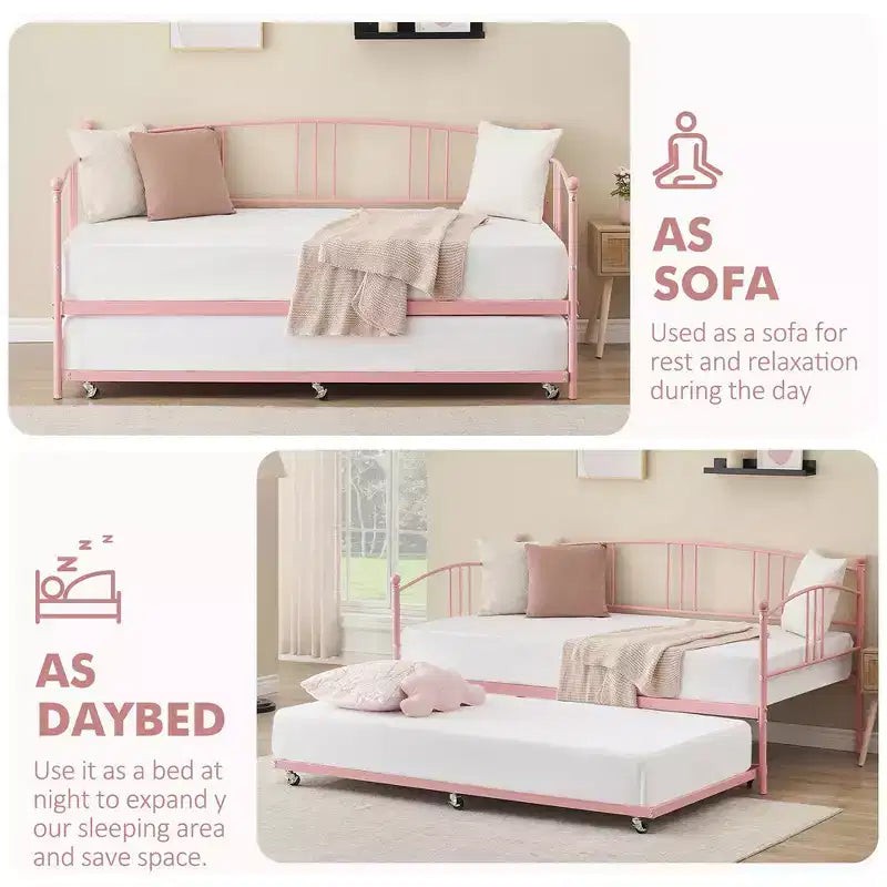 Garvee Twin Metal Daybed and Trundle, Sofa Bed - Room & Joy