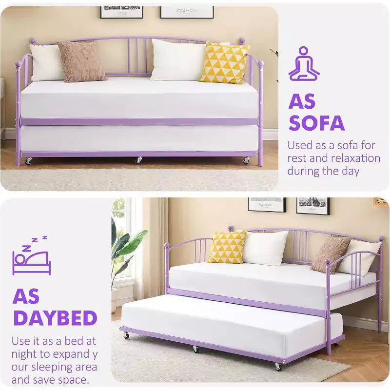 Garvee Twin Metal Daybed and Trundle, Sofa Bed - Room & Joy