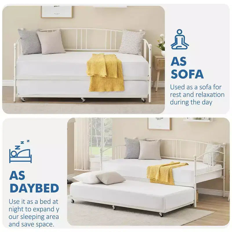 Garvee Twin Metal Daybed and Trundle, Sofa Bed - Room & Joy