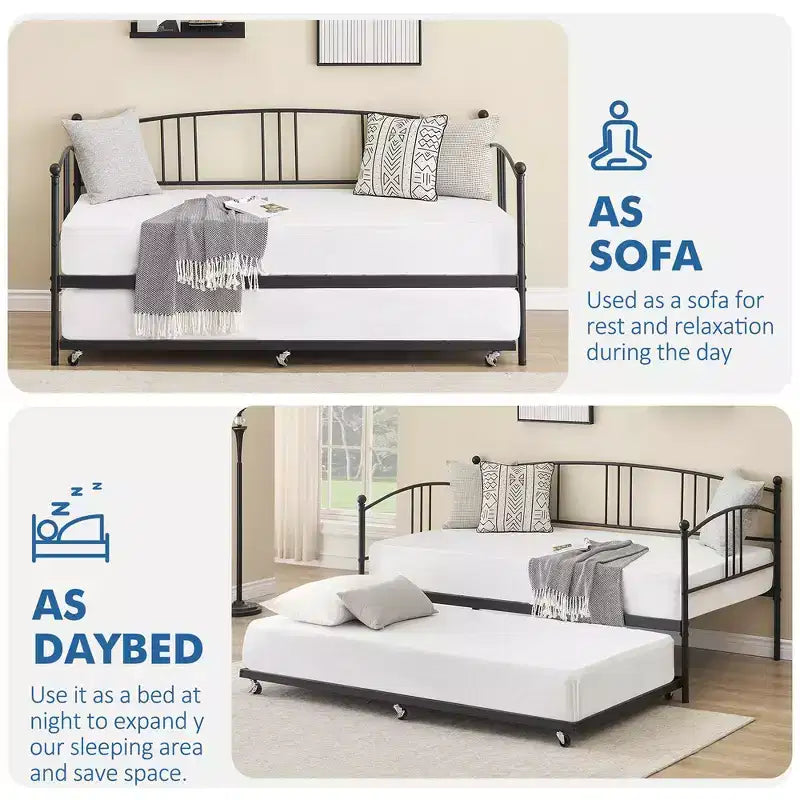 Garvee Twin Metal Daybed and Trundle, Sofa Bed - Room & Joy