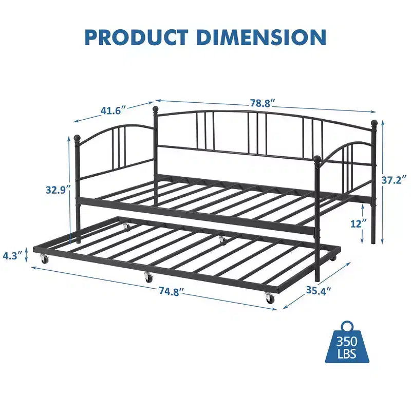 Garvee Twin Metal Daybed and Trundle, Sofa Bed - Room & Joy