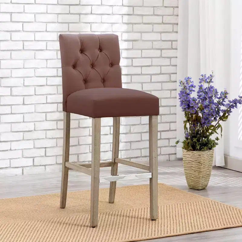 WestinTrends 29 Upholstered Linen Fabric Tufted Bar Stool Chair, Brown