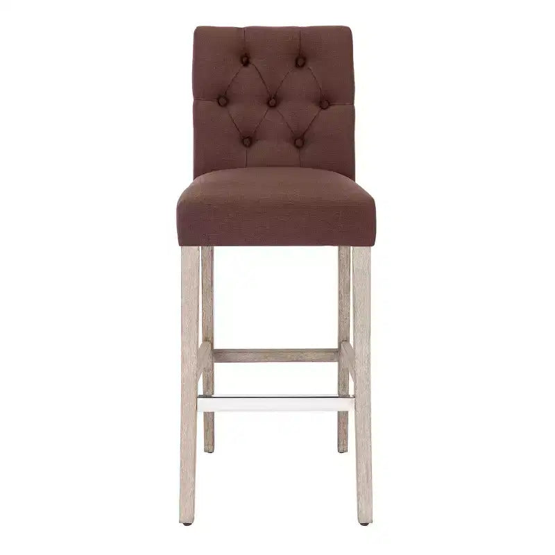 WestinTrends 29 Upholstered Linen Fabric Tufted Bar Stool Chair, Brown