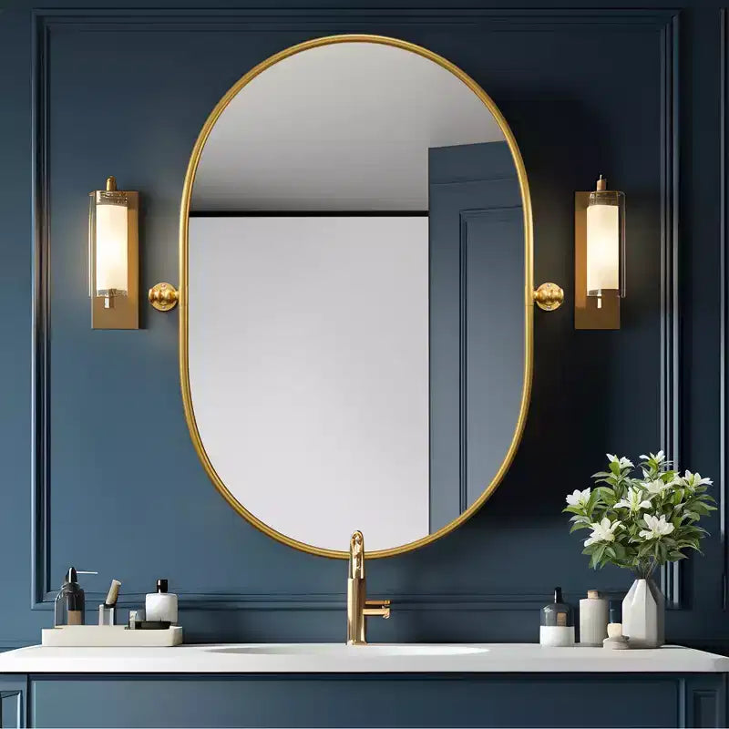 Specchio Ovale Dovelina per Bagno, con Cornice in Metallo e Funzione Pivot