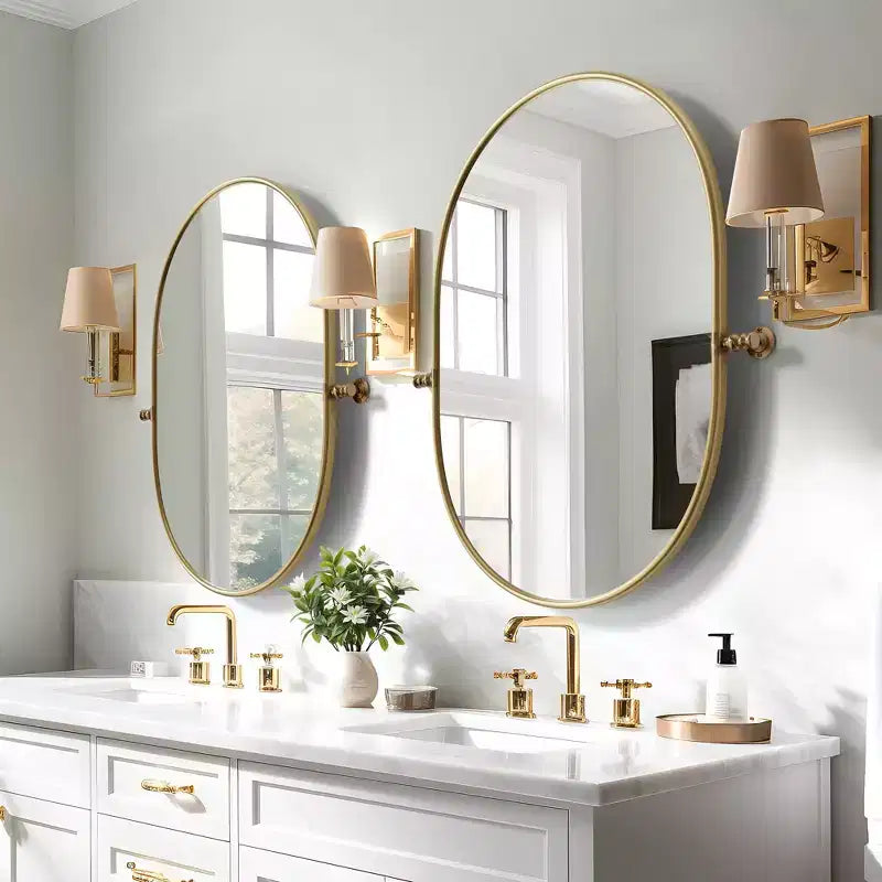 Specchio Ovale Dovelina per Bagno, con Cornice in Metallo e Funzione Pivot