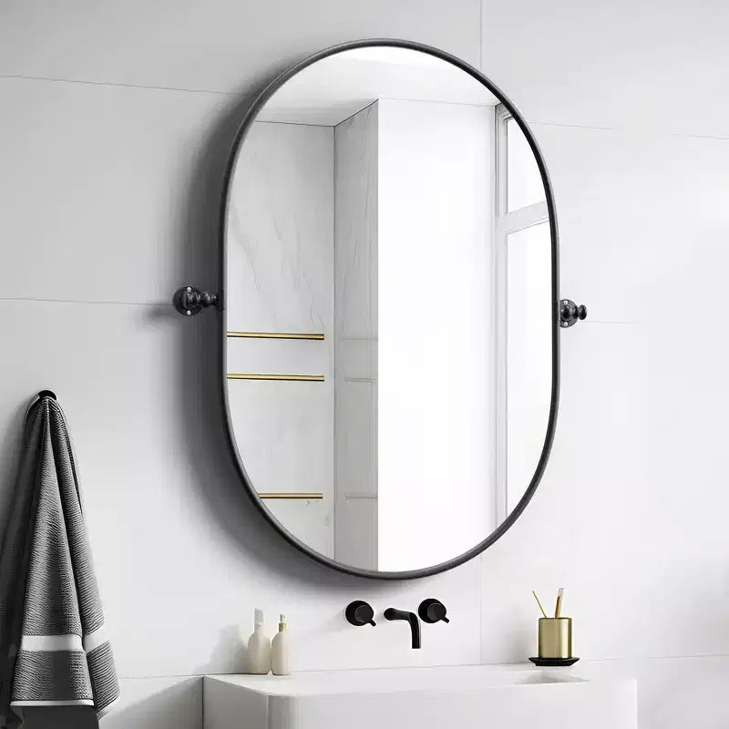 Specchio Ovale Dovelina per Bagno, con Cornice in Metallo e Funzione Pivot
