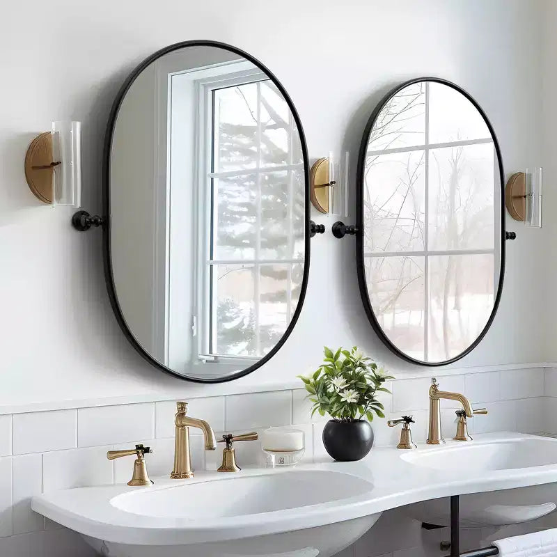 Specchio Ovale Dovelina per Bagno, con Cornice in Metallo e Funzione Pivot