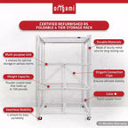 Origami R5 4 Tier Foldable Metal Storage Rack with Wheels, 1,000 Pound Capacity for Kitchen, Garage, or Garden Storage, White, Certified Refurbished