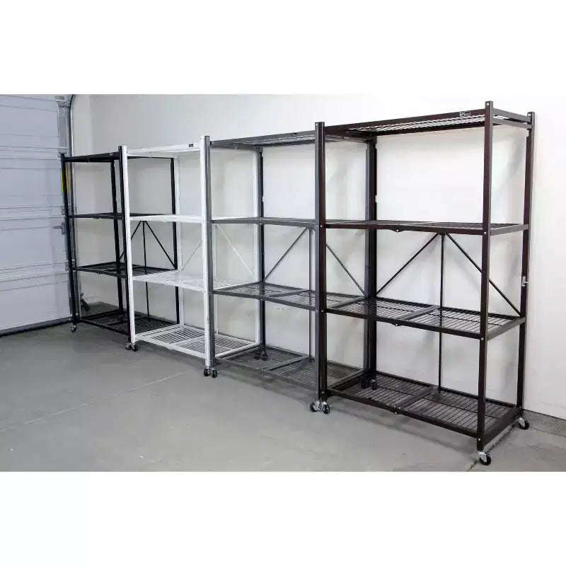 Origami R5 4 Tier Foldable Metal Storage Rack with Wheels, 1,000 Pound Capacity for Kitchen, Garage, or Garden Storage, White, Certified Refurbished