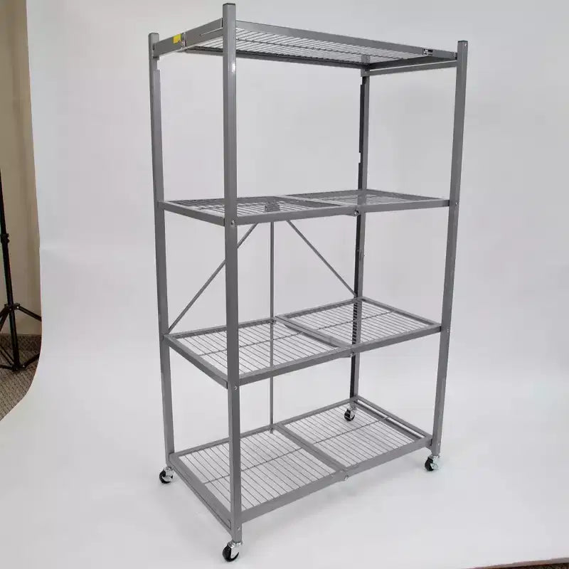 Origami R5 4 Tier Foldable Metal Storage Rack with Wheels, 1,000 Pound Capacity for Kitchen, Garage, or Garden Storage, Pewter, Certified Refurbished