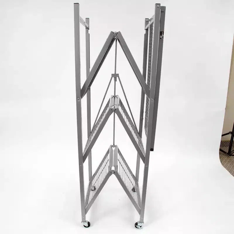 Origami R5 4 Tier Foldable Metal Storage Rack with Wheels, 1,000 Pound Capacity for Kitchen, Garage, or Garden Storage, Pewter, Certified Refurbished