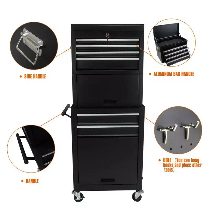 6 Drawer Rolling Tool Chest with Wheels,Meta Tool Storage Cabinets with Detachable Top Tool Box,Tool Cart on Wheels for Workshop Warehouse Garage