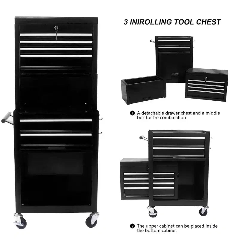 6 Drawer Rolling Tool Chest with Wheels,Meta Tool Storage Cabinets with Detachable Top Tool Box,Tool Cart on Wheels for Workshop Warehouse Garage