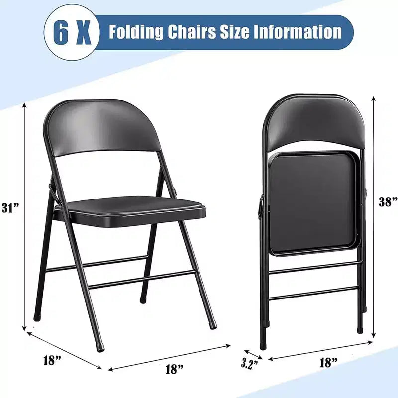 SUGIFT Folding Chairs with Padded Seats 6 Pack Black Metal Padded Folding Chair with Steel Frame for Events Office Wedding Party - 330 lb Capacity