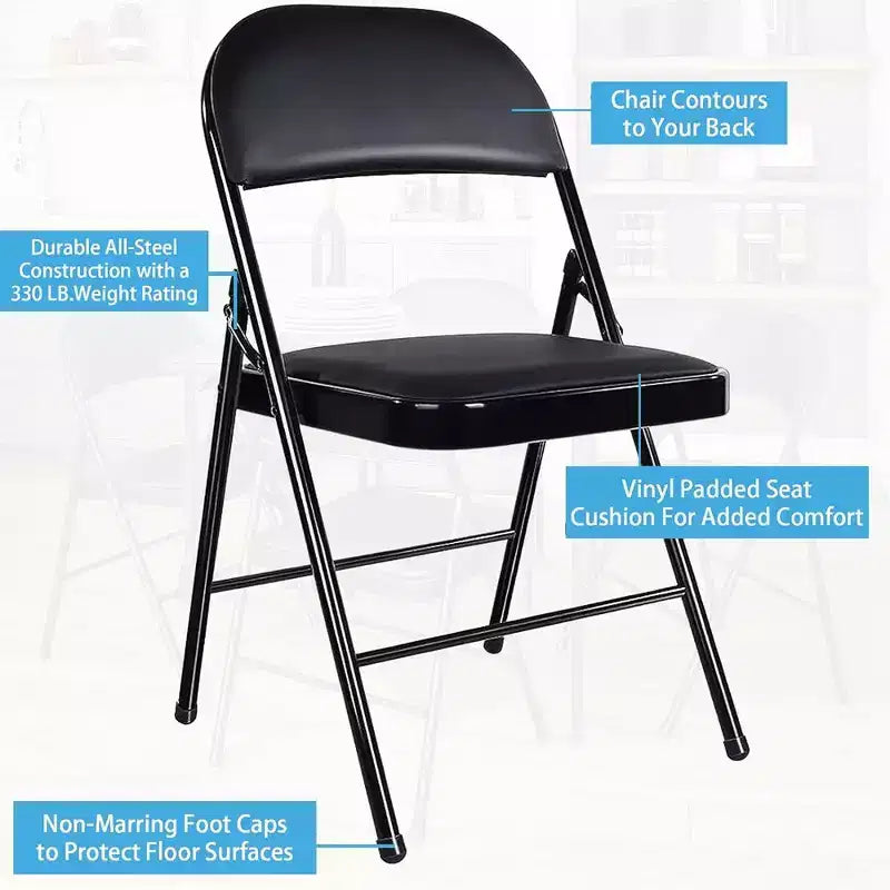 SUGIFT Folding Chairs with Padded Seats 6 Pack Black Metal Padded Folding Chair with Steel Frame for Events Office Wedding Party - 330 lb Capacity