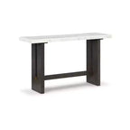 Signature Design by Ashley Burkhaus Sofa Table, Natural Marble Top, Dark Brown Oak Console for Living Room