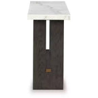 Signature Design by Ashley Burkhaus Sofa Table, Natural Marble Top, Dark Brown Oak Console for Living Room