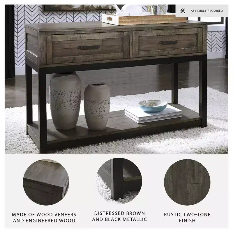 Signature Design by Ashley Johurst 2 Drawer Sofa/Console Table, Grayish Brown
