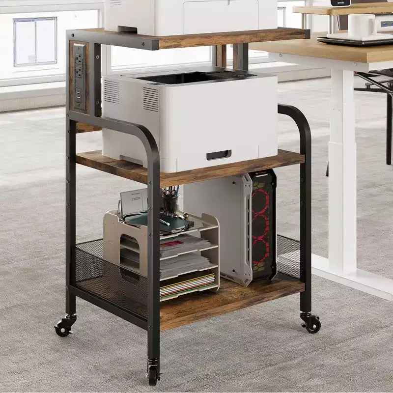 Large Printer Stand, Printer Stand with Wheels for Home Office, 3 Tier Rolling Adjustable Shelf Mobile Printer Table