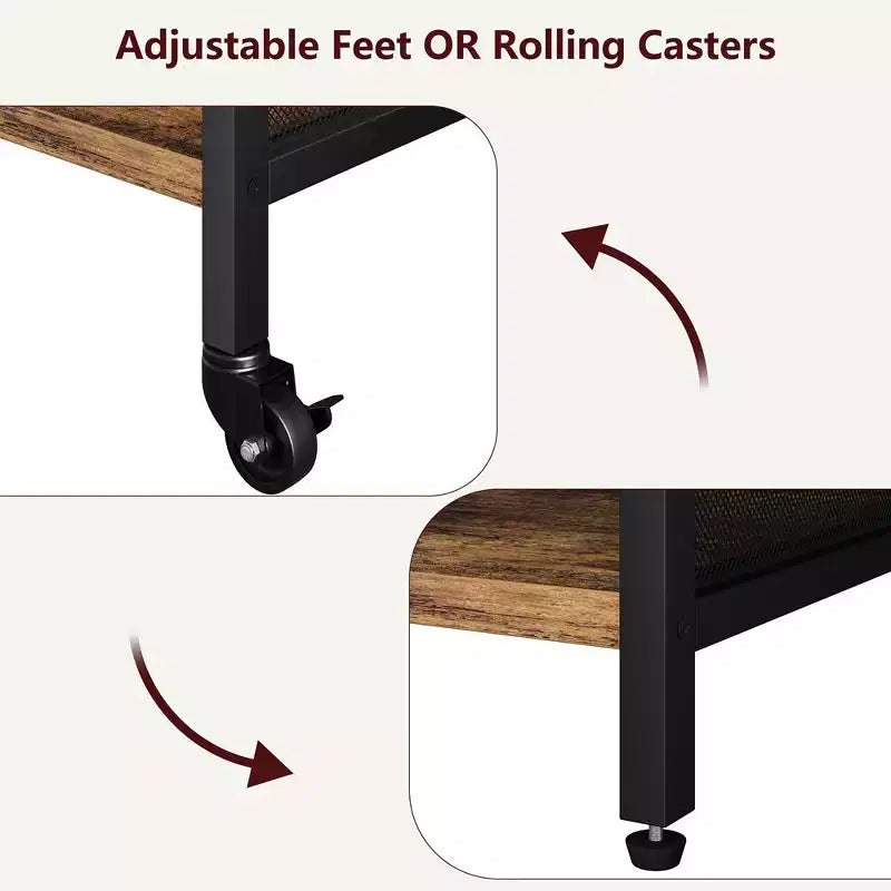 Large Printer Stand, Printer Stand with Wheels for Home Office, 3 Tier Rolling Adjustable Shelf Mobile Printer Table