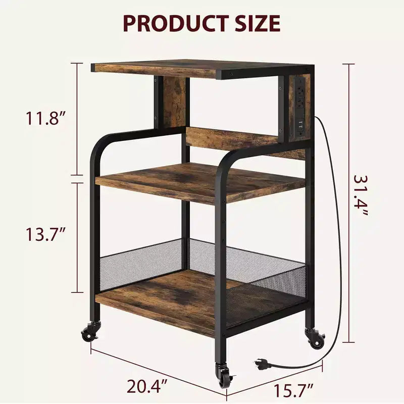 Supporto Grande per Stampante, Supporto per Stampante con Ruote per Ufficio Domestico, Tavolino Mobile per Stampante con Scaffale Regolabile a 3 Livelli