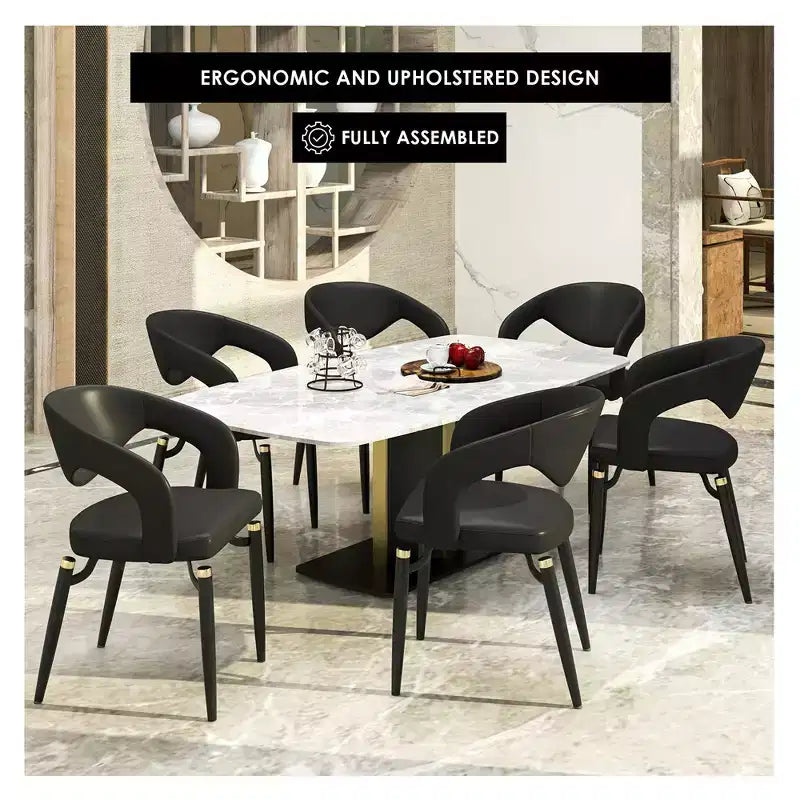 Sedia da pranzo moderna LeisureMod Entice, sedile in pelle imbottito con schienale aperto curvo e gambe in metallo, cucina moderna, sala da pranzo, casa, posti a sedere per bar