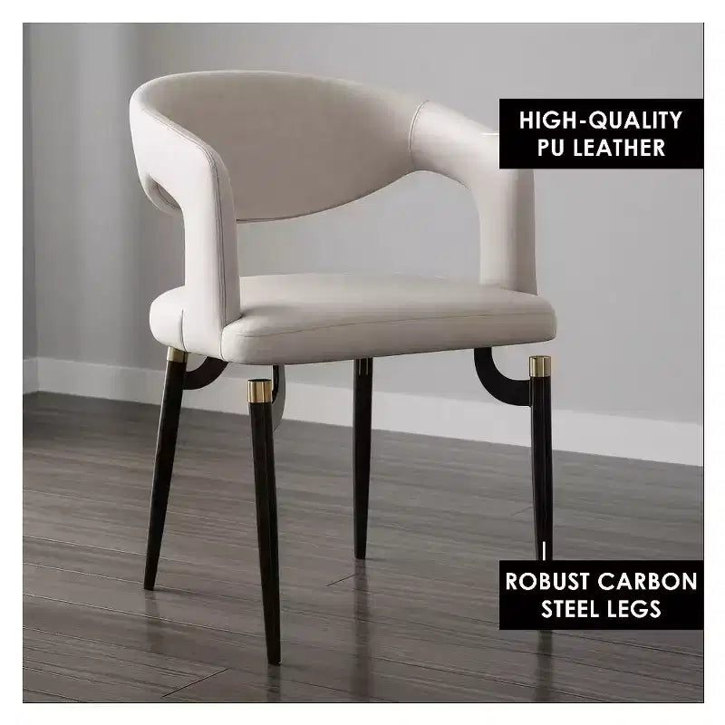 Sedia da pranzo moderna LeisureMod Entice, sedile in pelle imbottito con schienale aperto curvo e gambe in metallo, cucina moderna, sala da pranzo, casa, posti a sedere per bar
