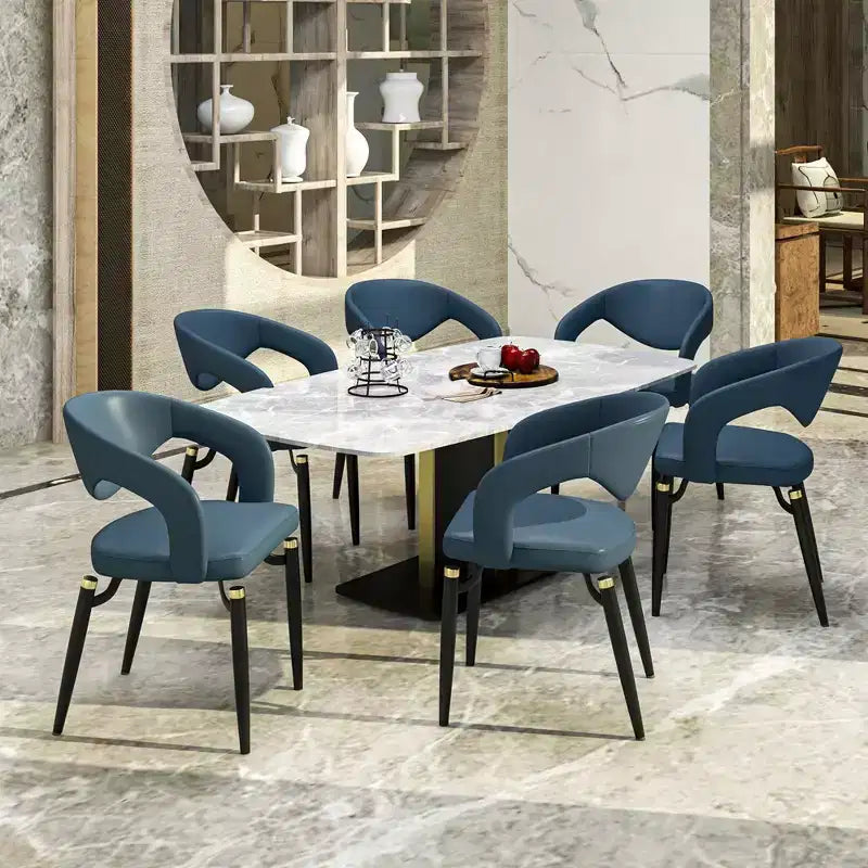 LeisureMod Entice Modern Dining Chair  Upholstered Leather Seat with Curved Open Back and Metal Legs, Modern Kitchen, Dining Room, Home, Cafe Seating