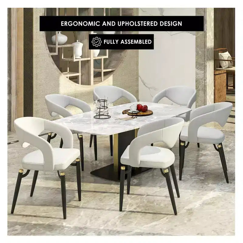 Sedia da pranzo moderna LeisureMod Entice, sedile in pelle imbottito con schienale aperto curvo e gambe in metallo, cucina moderna, sala da pranzo, casa, posti a sedere per bar