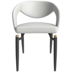 Sedia da pranzo moderna LeisureMod Entice, sedile in pelle imbottito con schienale aperto curvo e gambe in metallo, cucina moderna, sala da pranzo, casa, posti a sedere per bar