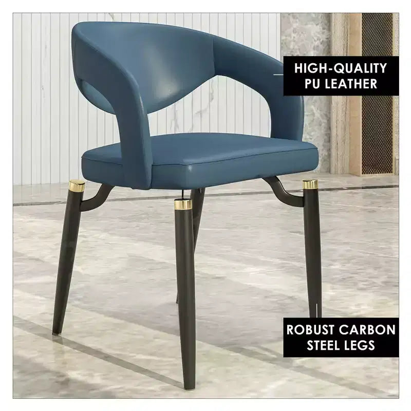 Sedia da pranzo moderna LeisureMod Entice, sedile in pelle imbottito con schienale aperto curvo e gambe in metallo, cucina moderna, sala da pranzo, casa, posti a sedere per bar