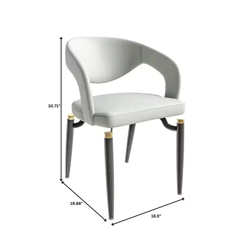 Sedia da pranzo moderna LeisureMod Entice, sedile in pelle imbottito con schienale aperto curvo e gambe in metallo, cucina moderna, sala da pranzo, casa, posti a sedere per bar