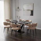 Sedia da pranzo moderna LeisureMod Entice, sedile in pelle imbottito con schienale aperto curvo e gambe in metallo, cucina moderna, sala da pranzo, casa, posti a sedere per bar