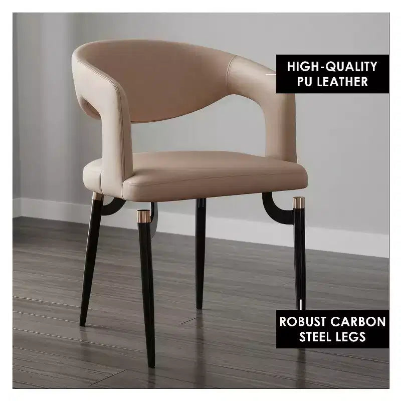 Sedia da pranzo moderna LeisureMod Entice, sedile in pelle imbottito con schienale aperto curvo e gambe in metallo, cucina moderna, sala da pranzo, casa, posti a sedere per bar