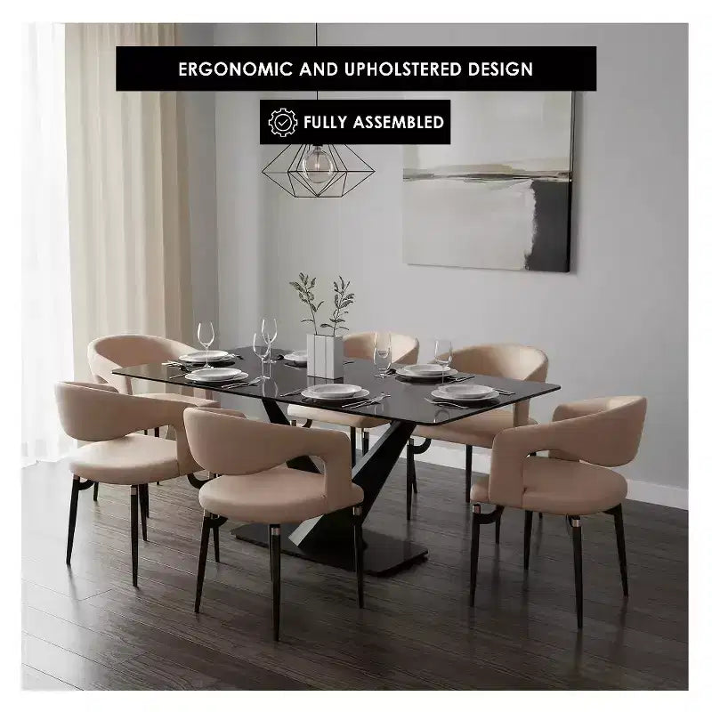 Sedia da pranzo moderna LeisureMod Entice, sedile in pelle imbottito con schienale aperto curvo e gambe in metallo, cucina moderna, sala da pranzo, casa, posti a sedere per bar