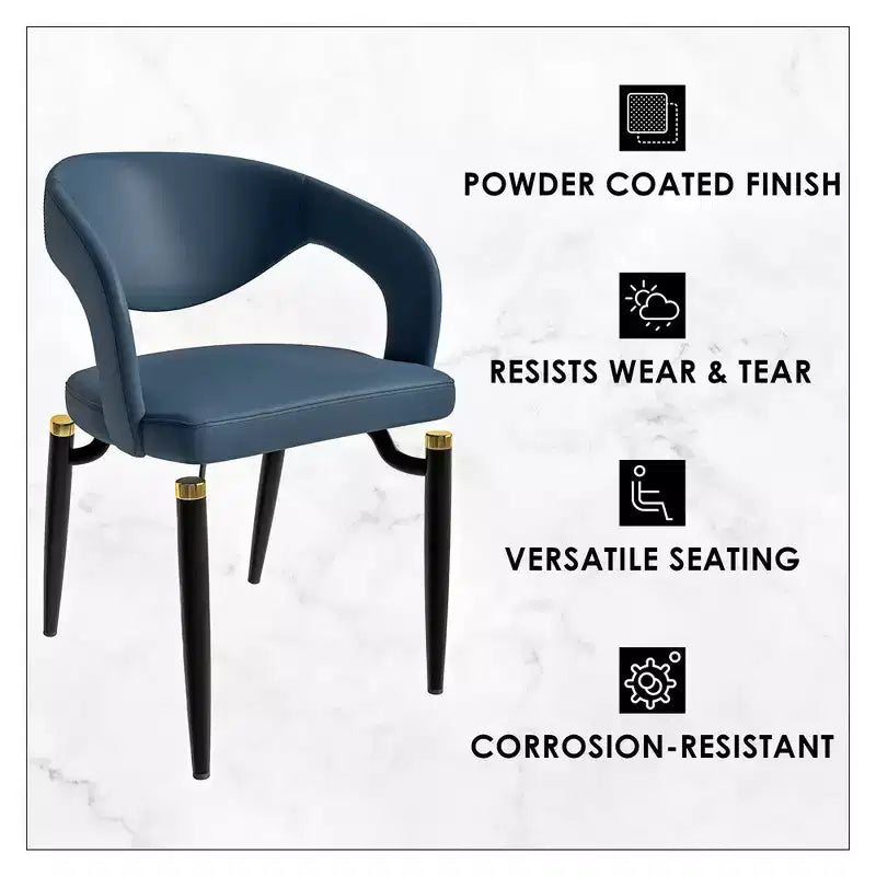 LeisureMod Entice Modern Dining Chair  Upholstered Leather Seat with Curved Open Back and Metal Legs, Modern Kitchen, Dining Room, Home, Cafe Seating