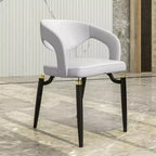 Sedia da pranzo moderna LeisureMod Entice, sedile in pelle imbottito con schienale aperto curvo e gambe in metallo, cucina moderna, sala da pranzo, casa, posti a sedere per bar