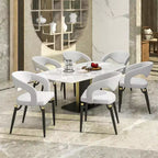 Sedia da pranzo moderna LeisureMod Entice, sedile in pelle imbottito con schienale aperto curvo e gambe in metallo, cucina moderna, sala da pranzo, casa, posti a sedere per bar
