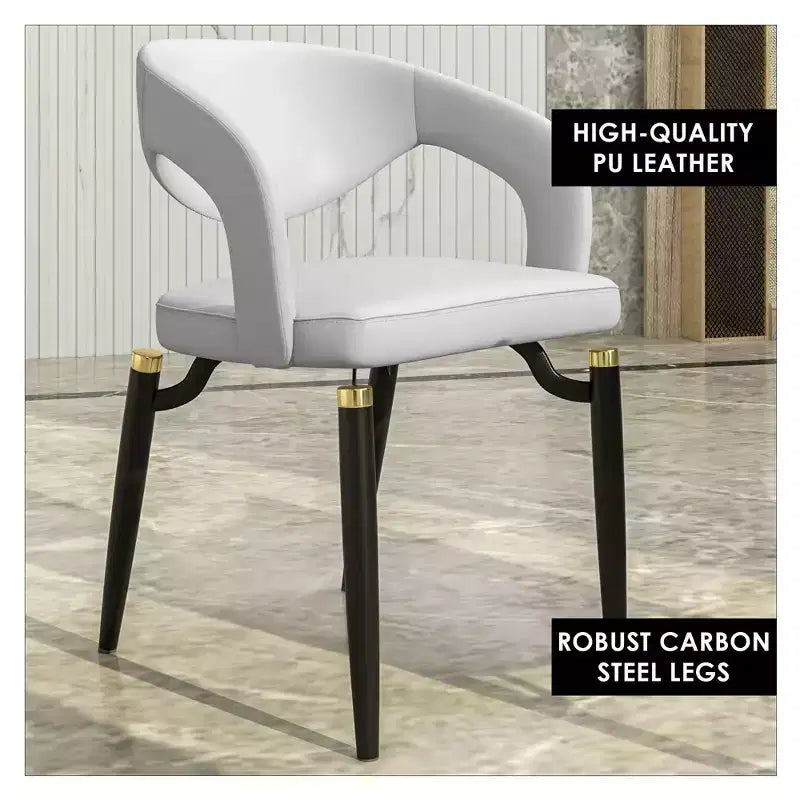 Sedia da pranzo moderna LeisureMod Entice, sedile in pelle imbottito con schienale aperto curvo e gambe in metallo, cucina moderna, sala da pranzo, casa, posti a sedere per bar
