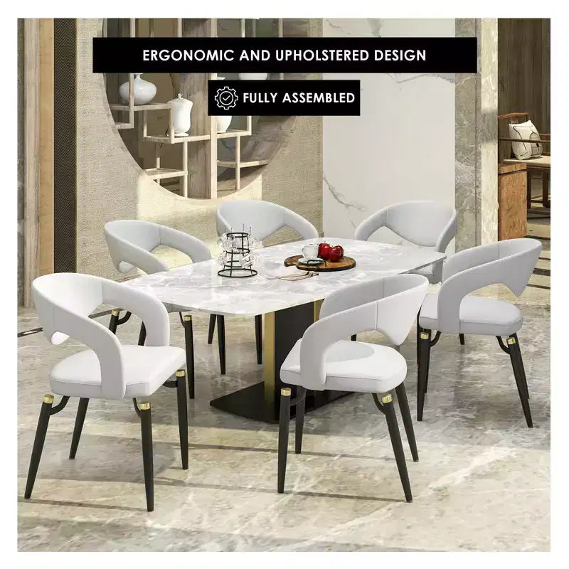 Sedia da pranzo moderna LeisureMod Entice, sedile in pelle imbottito con schienale aperto curvo e gambe in metallo, cucina moderna, sala da pranzo, casa, posti a sedere per bar