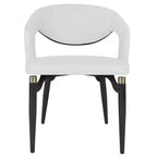 Sedia da pranzo moderna LeisureMod Entice, sedile in pelle imbottito con schienale aperto curvo e gambe in metallo, cucina moderna, sala da pranzo, casa, posti a sedere per bar