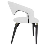 Sedia da pranzo moderna LeisureMod Entice, sedile in pelle imbottito con schienale aperto curvo e gambe in metallo, cucina moderna, sala da pranzo, casa, posti a sedere per bar