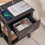 VECELO Nightstand Set of 2-with Charging Station, Black End/Side Table with USB Ports, Nightstands with 3-Drawers Storage Shelf